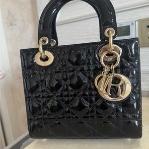 Dior Black Patent Mini Bag with Gold Accents